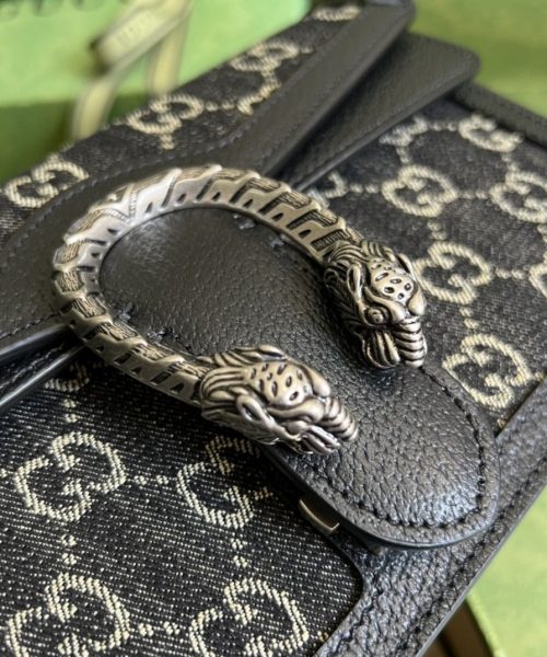 1:1 Replica Gucci Dionysus Small GG Shoulder Bag Black And Ivory GG Denim Jacquard For Women 10in/25cm 499623 UN3BN 1274