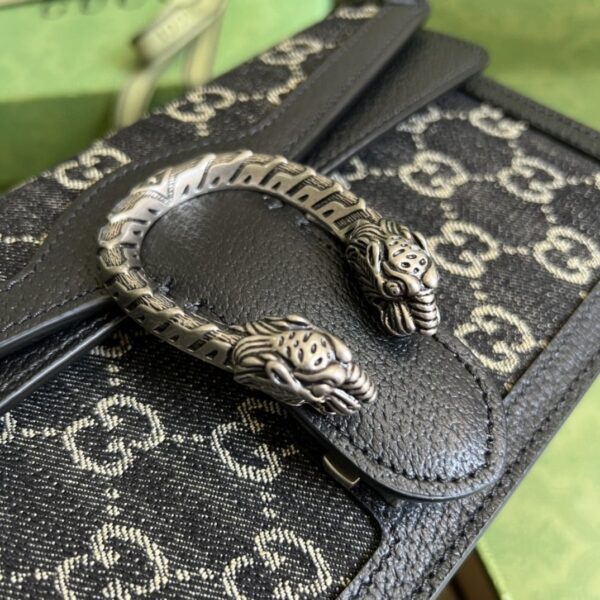 1:1 Replica Gucci Dionysus Small GG Shoulder Bag Black And Ivory GG Denim Jacquard For Women 10in/25cm 499623 UN3BN 1274