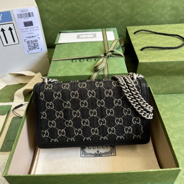 1:1 Replica Gucci Dionysus Small GG Shoulder Bag Black And Ivory GG Denim Jacquard For Women 10in/25cm 499623 UN3BN 1274