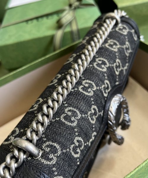 1:1 Replica Gucci Dionysus Small GG Shoulder Bag Black And Ivory GG Denim Jacquard For Women 10in/25cm 499623 UN3BN 1274