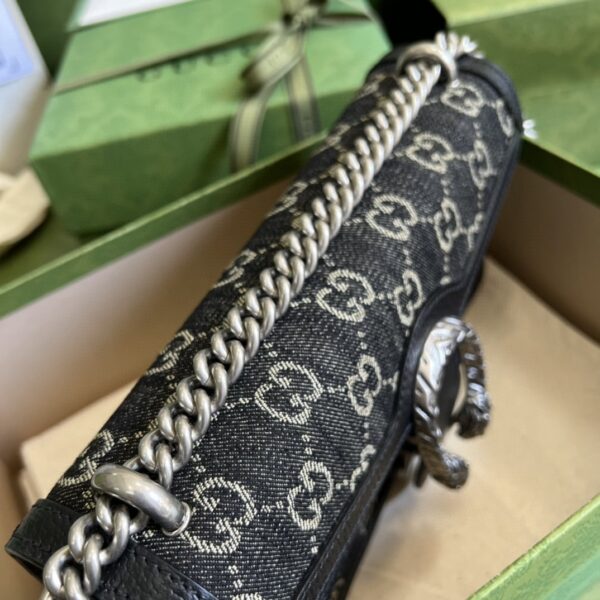 1:1 Replica Gucci Dionysus Small GG Shoulder Bag Black And Ivory GG Denim Jacquard For Women 10in/25cm 499623 UN3BN 1274