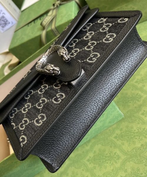 1:1 Replica Gucci Dionysus Small GG Shoulder Bag Black And Ivory GG Denim Jacquard For Women 10in/25cm 499623 UN3BN 1274