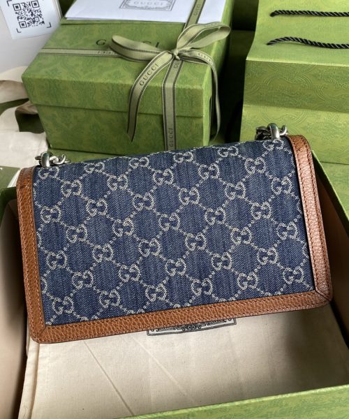 1:1 Replica Gucci Dionysus Small Shoulder Bag Dark Blue And Ivory Eco Washed Organic GG Jacquard Deni For Women 11in/28cm 400249 2KQFN 4483