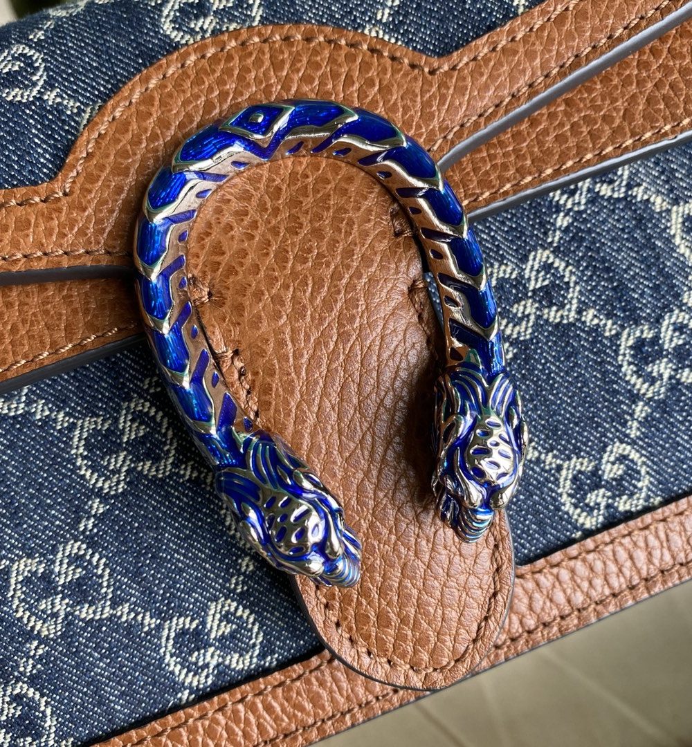 1:1 Replica Gucci Dionysus Small Shoulder Bag Dark Blue And Ivory Eco Washed Organic GG Jacquard Deni For Women 11in/28cm 400249 2KQFN 4483