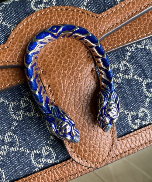 1:1 Replica Gucci Dionysus Small Shoulder Bag Dark Blue And Ivory Eco Washed Organic GG Jacquard Deni For Women 11in/28cm 400249 2KQFN 4483