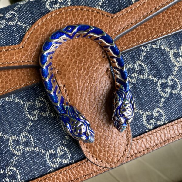 1:1 Replica Gucci Dionysus Small Shoulder Bag Dark Blue And Ivory Eco Washed Organic GG Jacquard Deni For Women 11in/28cm 400249 2KQFN 4483