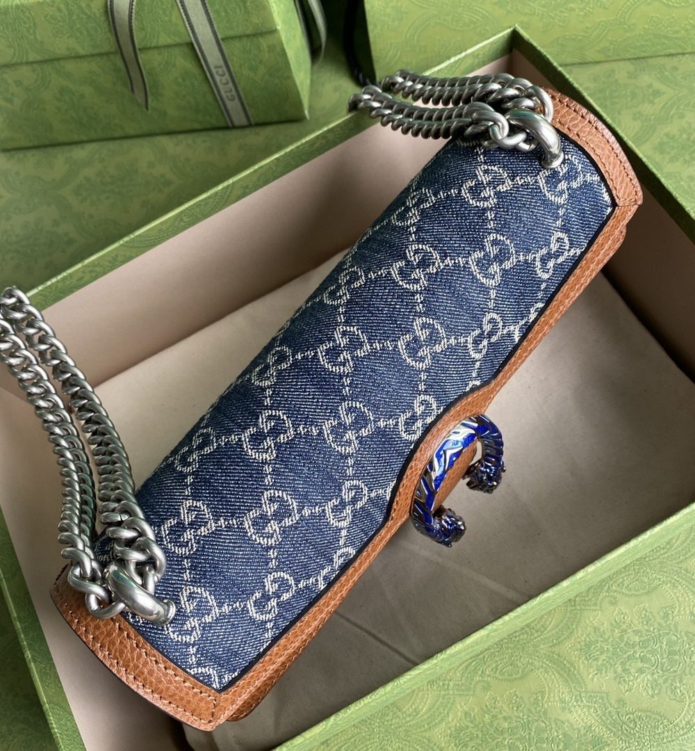 1:1 Replica Gucci Dionysus Small Shoulder Bag Dark Blue And Ivory Eco Washed Organic GG Jacquard Deni For Women 11in/28cm 400249 2KQFN 4483