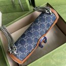 1:1 Replica Gucci Dionysus Small Shoulder Bag Dark Blue And Ivory Eco Washed Organic GG Jacquard Deni For Women 11in/28cm 400249 2KQFN 4483