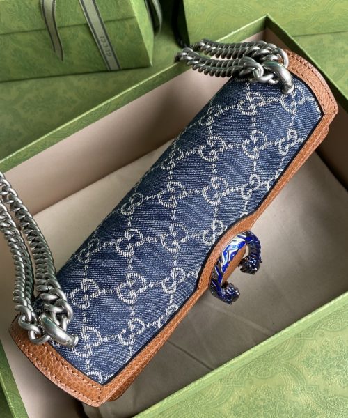 1:1 Replica Gucci Dionysus Small Shoulder Bag Dark Blue And Ivory Eco Washed Organic GG Jacquard Deni For Women 11in/28cm 400249 2KQFN 4483