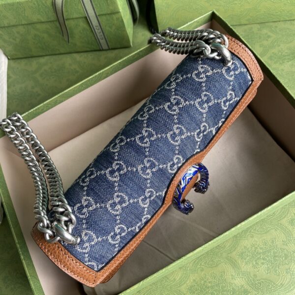 1:1 Replica Gucci Dionysus Small Shoulder Bag Dark Blue And Ivory Eco Washed Organic GG Jacquard Deni For Women 11in/28cm 400249 2KQFN 4483
