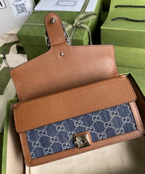 1:1 Replica Gucci Dionysus Small Shoulder Bag Dark Blue And Ivory Eco Washed Organic GG Jacquard Deni For Women 11in/28cm 400249 2KQFN 4483