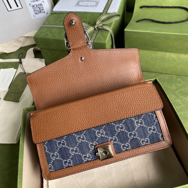 1:1 Replica Gucci Dionysus Small Shoulder Bag Dark Blue And Ivory Eco Washed Organic GG Jacquard Deni For Women 11in/28cm 400249 2KQFN 4483