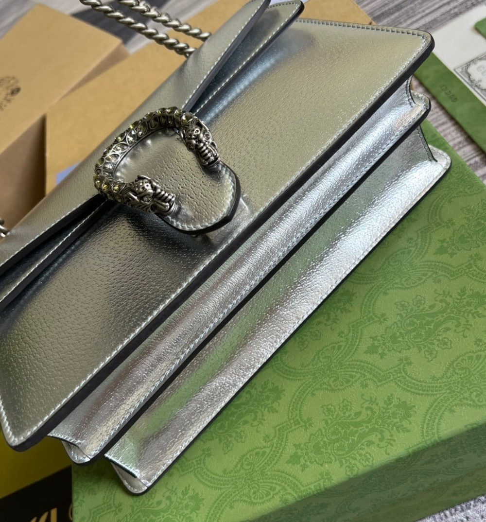 1:1 Replica Gucci Dionysus Small Shoulder Bag Silver For Women, Women's Bags 10in/26cm GG 499623 1TRBN 8173