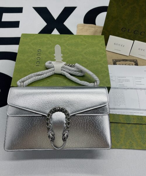 1:1 Replica Gucci Dionysus Small Shoulder Bag Silver For Women, Women's Bags 10in/26cm GG 499623 1TRBN 8173