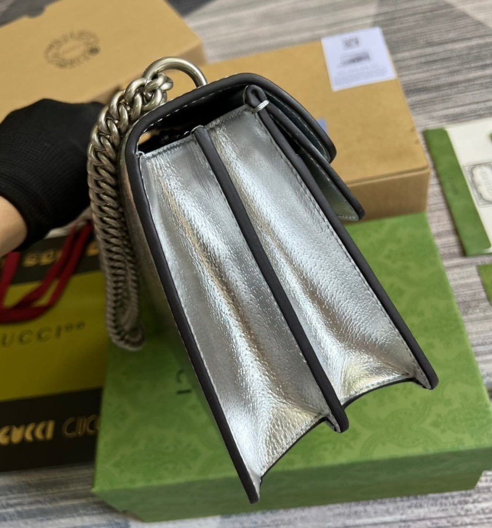 1:1 Replica Gucci Dionysus Small Shoulder Bag Silver For Women, Women's Bags 10in/26cm GG 499623 1TRBN 8173