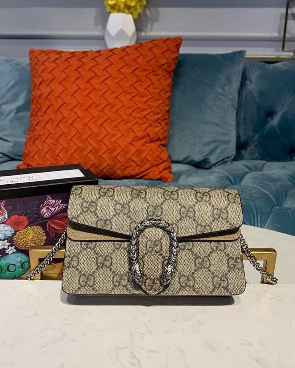 1:1 Replica Gucci Dionysus Super Mini Bag Emerald GG Supreme Canvas Made Using An Earth-Conscious Process With Taupe Detail For Women 6.5in/16.5cm GG 476432 KHNRN 8642