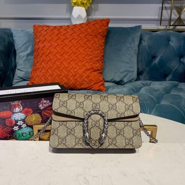 1:1 Replica Gucci Dionysus Super Mini Bag Emerald GG Supreme Canvas Made Using An Earth-Conscious Process With Taupe Detail For Women 6.5in/16.5cm GG ‎476432 KHNRN 8642