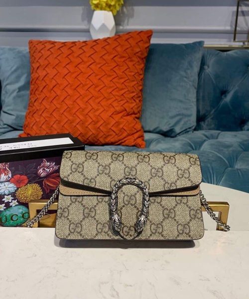 1:1 Replica Gucci Dionysus Super Mini Bag Emerald GG Supreme Canvas Made Using An Earth-Conscious Process With Taupe Detail For Women 6.5in/16.5cm GG ‎476432 KHNRN 8642