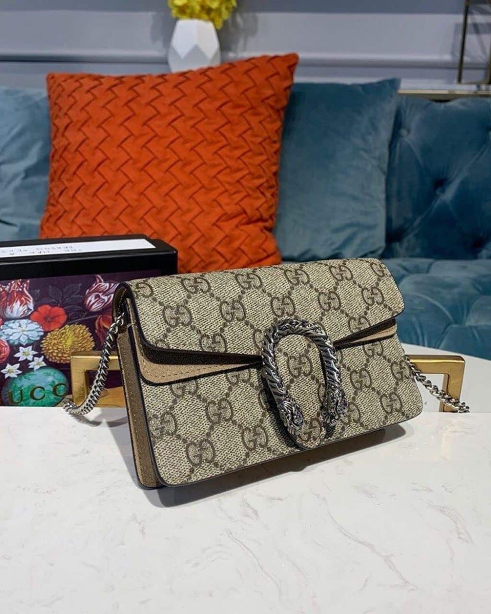 1:1 Replica Gucci Dionysus Super Mini Bag Emerald GG Supreme Canvas Made Using An Earth-Conscious Process With Taupe Detail For Women 6.5in/16.5cm GG 476432 KHNRN 8642