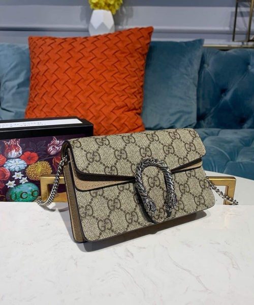 1:1 Replica Gucci Dionysus Super Mini Bag Emerald GG Supreme Canvas Made Using An Earth-Conscious Process With Taupe Detail For Women 6.5in/16.5cm GG ‎476432 KHNRN 8642