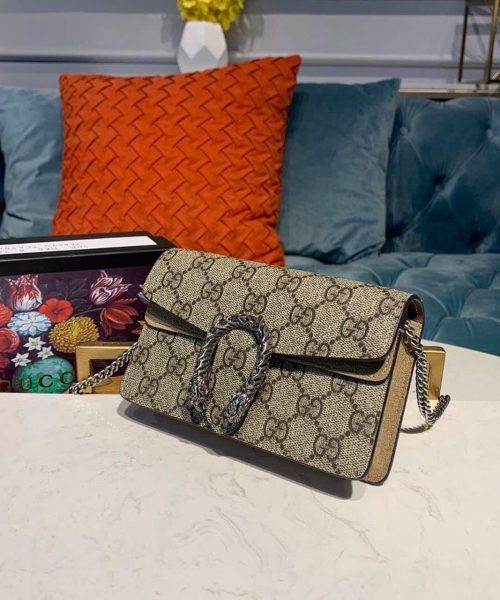 1:1 Replica Gucci Dionysus Super Mini Bag Emerald GG Supreme Canvas Made Using An Earth-Conscious Process With Taupe Detail For Women 6.5in/16.5cm GG ‎476432 KHNRN 8642