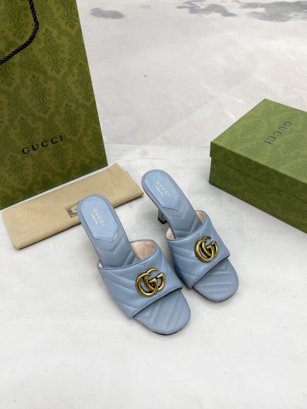 Gucci Double G Slide Sandal Chevron Matelasse Blue For Women GG