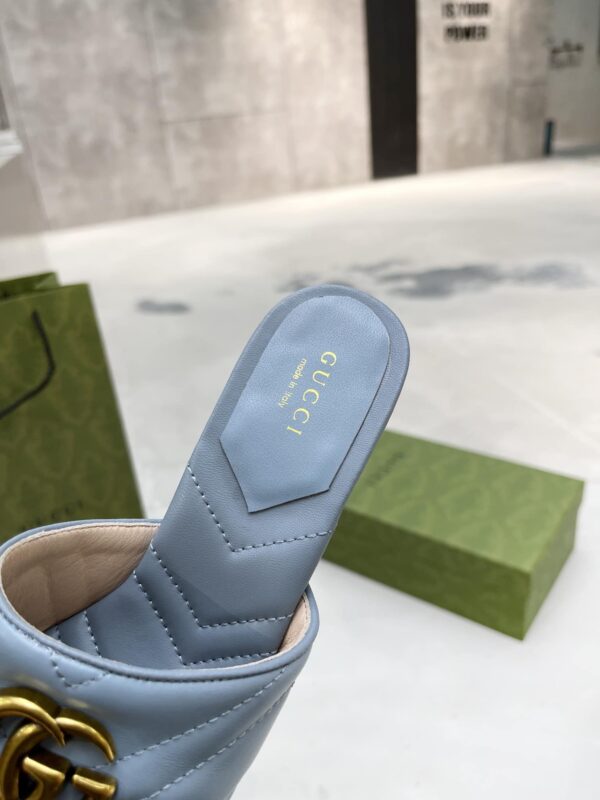 Gucci Double G Slide Sandal Chevron Matelasse Blue For Women GG