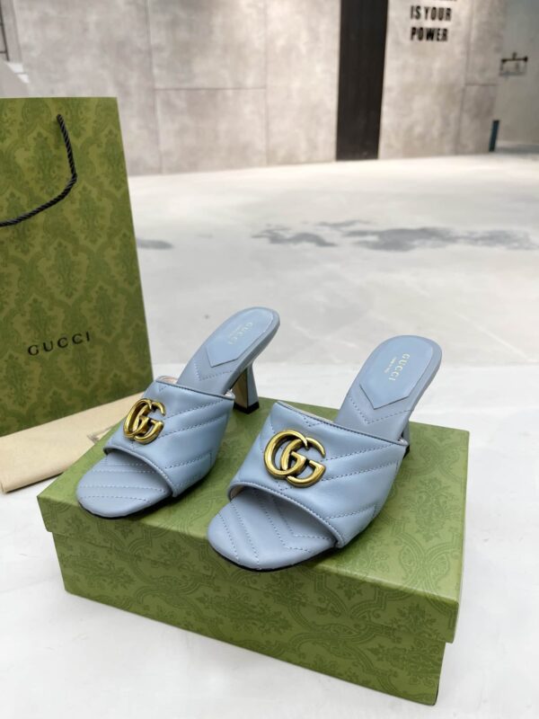 Gucci Double G Slide Sandal Chevron Matelasse Blue For Women GG