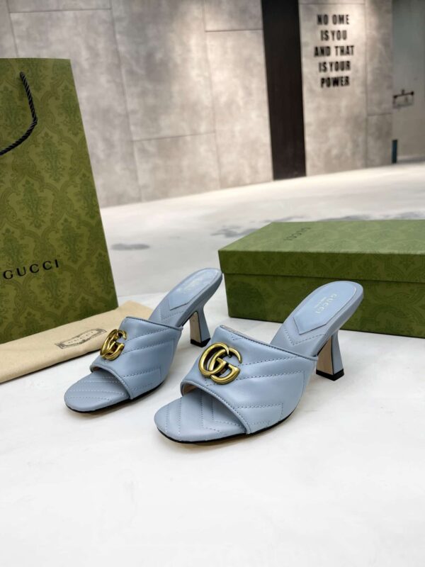 Gucci Double G Slide Sandal Chevron Matelasse Blue For Women GG