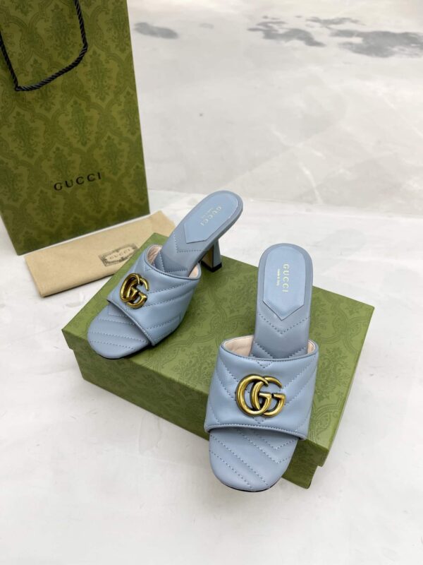 Gucci Double G Slide Sandal Chevron Matelasse Blue For Women GG