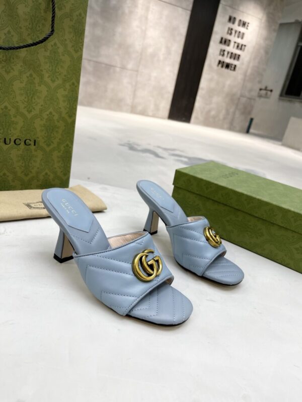 Gucci Double G Slide Sandal Chevron Matelasse Blue For Women GG