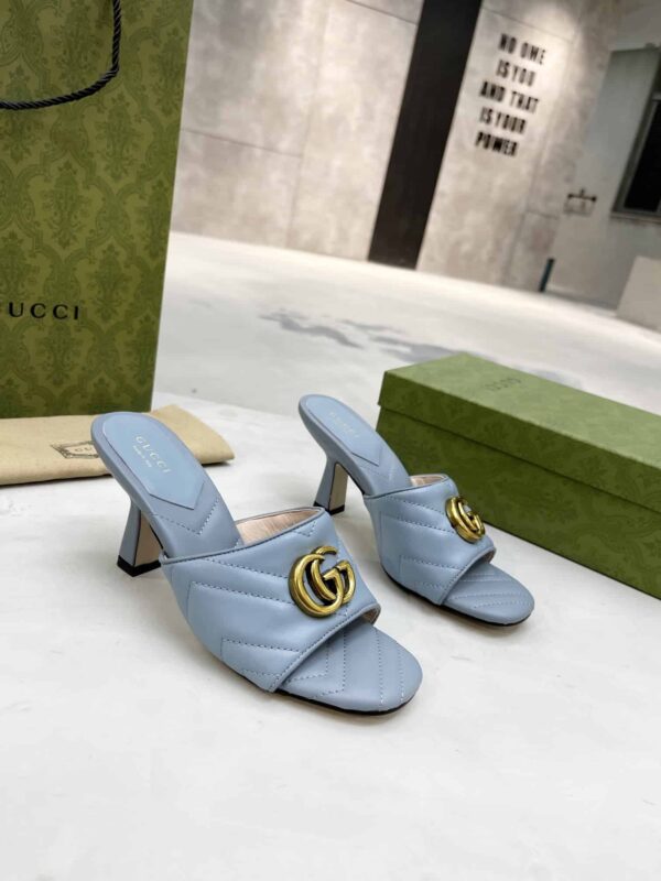 Gucci Double G Slide Sandal Chevron Matelasse Blue For Women GG