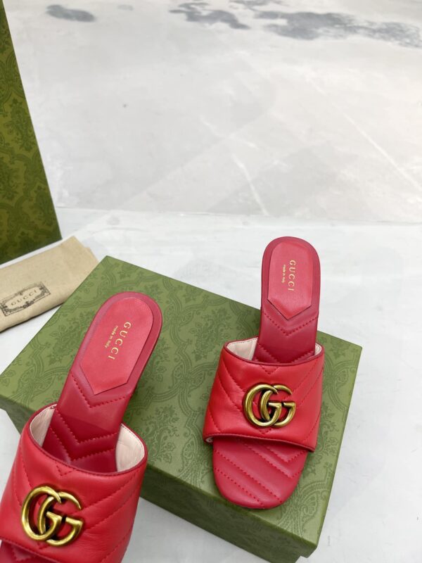 Gucci Double G Slide Sandal Chevron Matelasse Red For Women GG ‎Style ‎674839 BKO00 6549