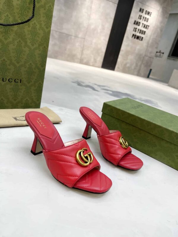 Gucci Double G Slide Sandal Chevron Matelasse Red For Women GG ‎Style ‎674839 BKO00 6549