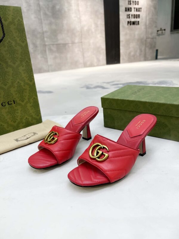 Gucci Double G Slide Sandal Chevron Matelasse Red For Women GG ‎Style ‎674839 BKO00 6549
