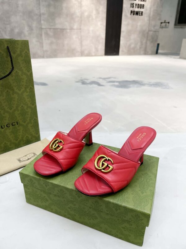 Gucci Double G Slide Sandal Chevron Matelasse Red For Women GG ‎Style ‎674839 BKO00 6549