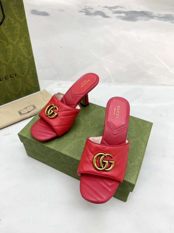 Gucci Double G Slide Sandal Chevron Matelasse Red For Women GG ‎Style ‎674839 BKO00 6549