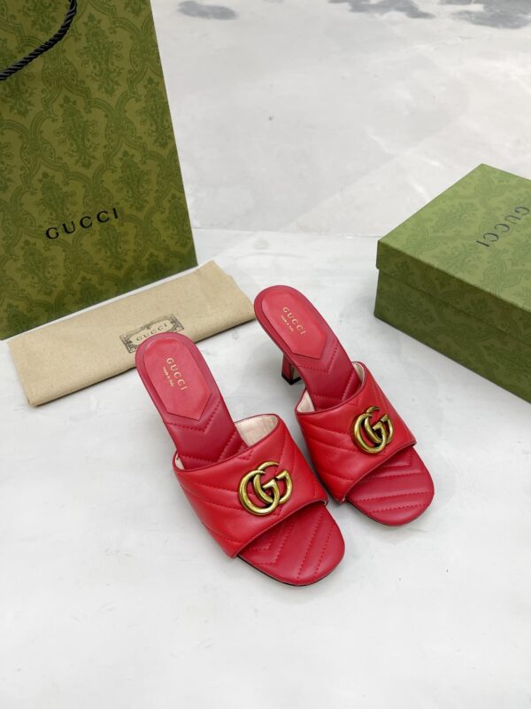 Gucci Double G Slide Sandal Chevron Matelasse Red For Women GG ‎Style ‎674839 BKO00 6549