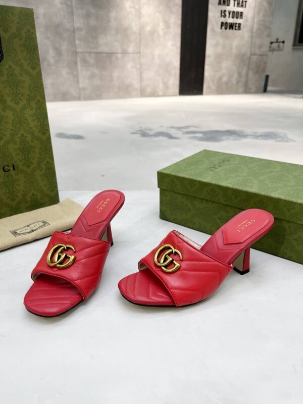 Gucci Double G Slide Sandal Chevron Matelasse Red For Women GG ‎Style ‎674839 BKO00 6549