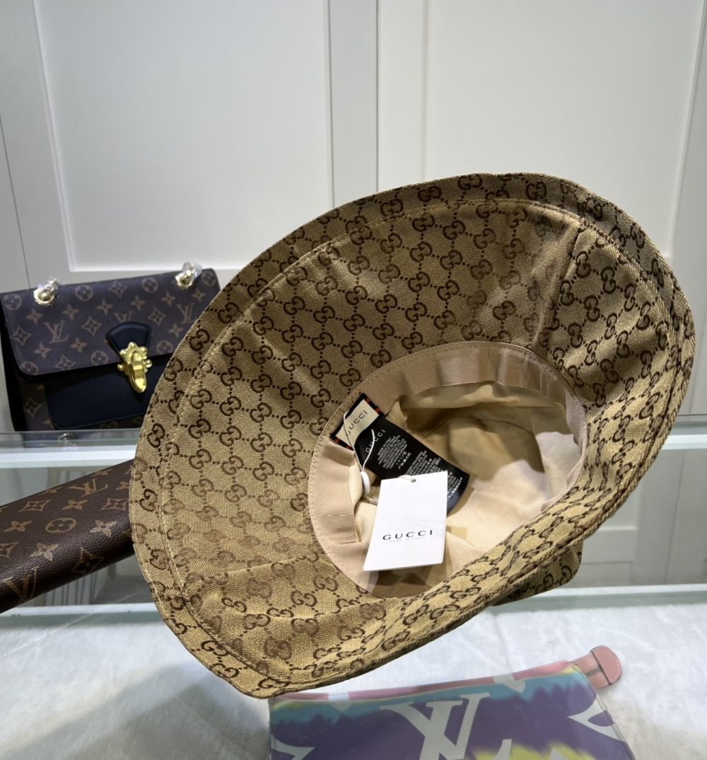 Gucci Eco Washed Denim Wide Brim Hat Beige GG Hat 631958 KQW00 9700