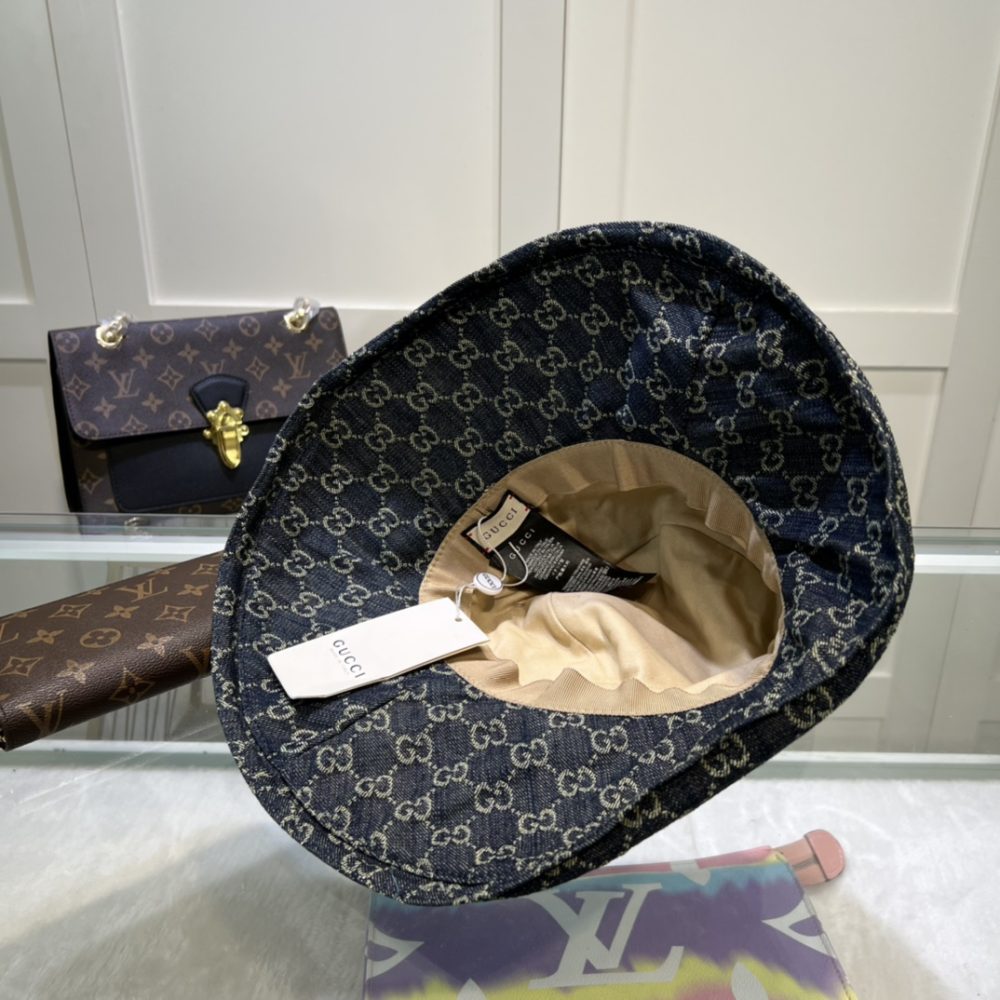 Gucci Eco Washed Denim Wide Brim Hat Dark Blue GG Hat 631958 3HAAH 4900 - Image 3