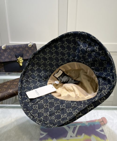 Gucci Eco Washed Denim Wide Brim Hat Dark Blue GG Hat 631958 3HAAH 4900
