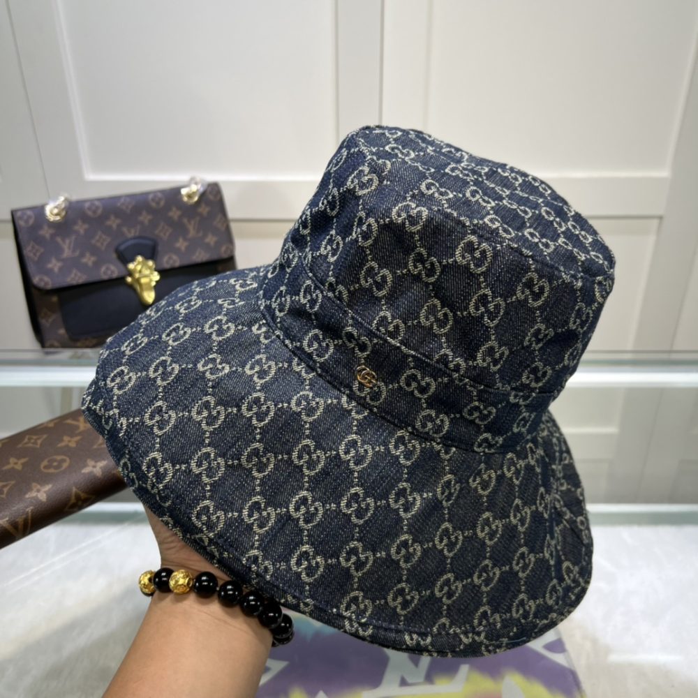 Gucci Eco Washed Denim Wide Brim Hat Dark Blue GG Hat 631958 3HAAH 4900 - Image 2