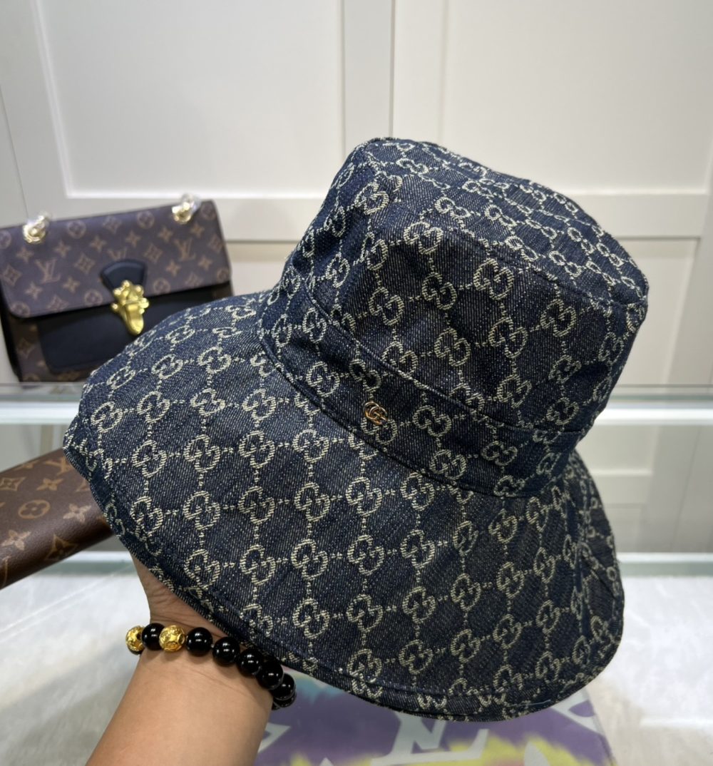 Gucci Eco Washed Denim Wide Brim Hat Dark Blue GG Hat 631958 3HAAH 4900
