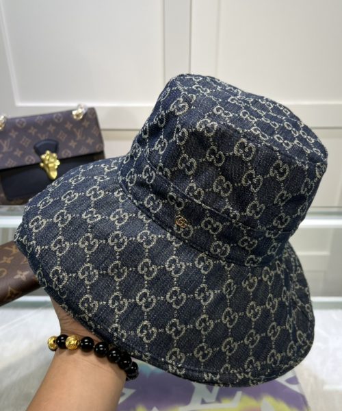 Gucci Eco Washed Denim Wide Brim Hat Dark Blue GG Hat 631958 3HAAH 4900
