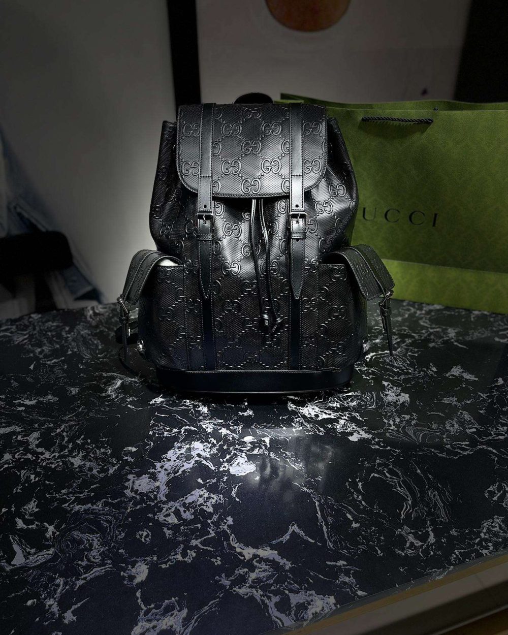 1:1 Replica Gucci Embossed Backpack GG Black For Men 41cm / 16.1in 625770 1W3BN 1000