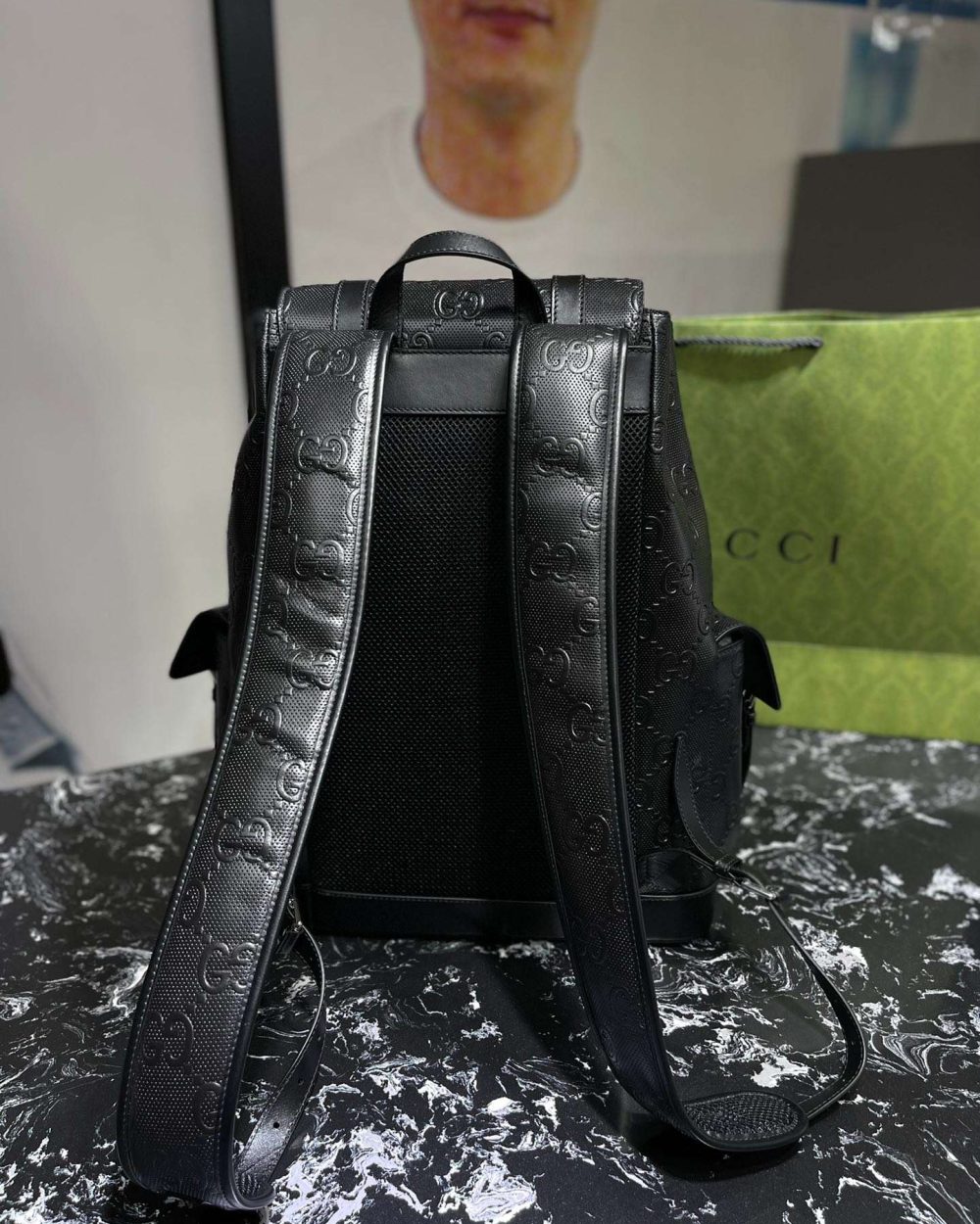 1:1 Replica Gucci Embossed Backpack GG Black For Men 41cm / 16.1in 625770 1W3BN 1000