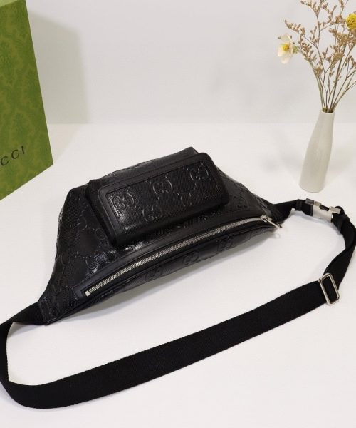 1:1 Replica Gucci Embossed Belt Bag Black For Men 11in/28cm 645093 1W3CN 1000