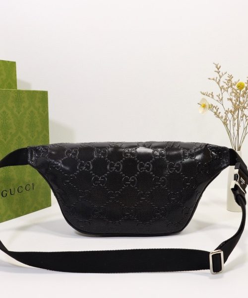 1:1 Replica Gucci Embossed Belt Bag Black For Men 11in/28cm 645093 1W3CN 1000