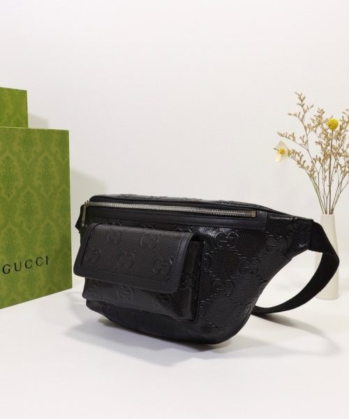 1:1 Replica Gucci Embossed Belt Bag Black For Men 11in/28cm 645093 1W3CN 1000